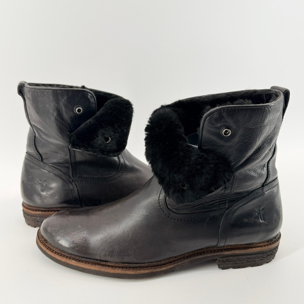Frye Celia Black Leather Shearling Lined Short Boot 8.5B Deadstock Winter Cozy - Picture 8 of 10
